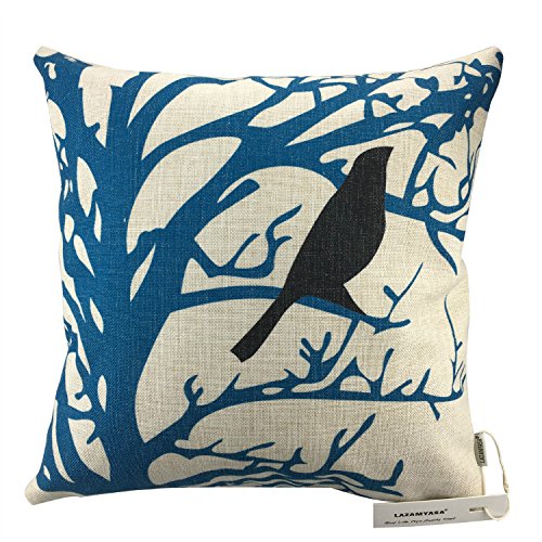 LAZAMYASA Square Cartoon Bird Printed Cushion Cover Cotton Throw Pillow Case Sham Slipover Pillowslip Pillowcase For Home Sofa Couch Chair Back Seat,4PCS,Blue,18x18in - Thumbnail 4