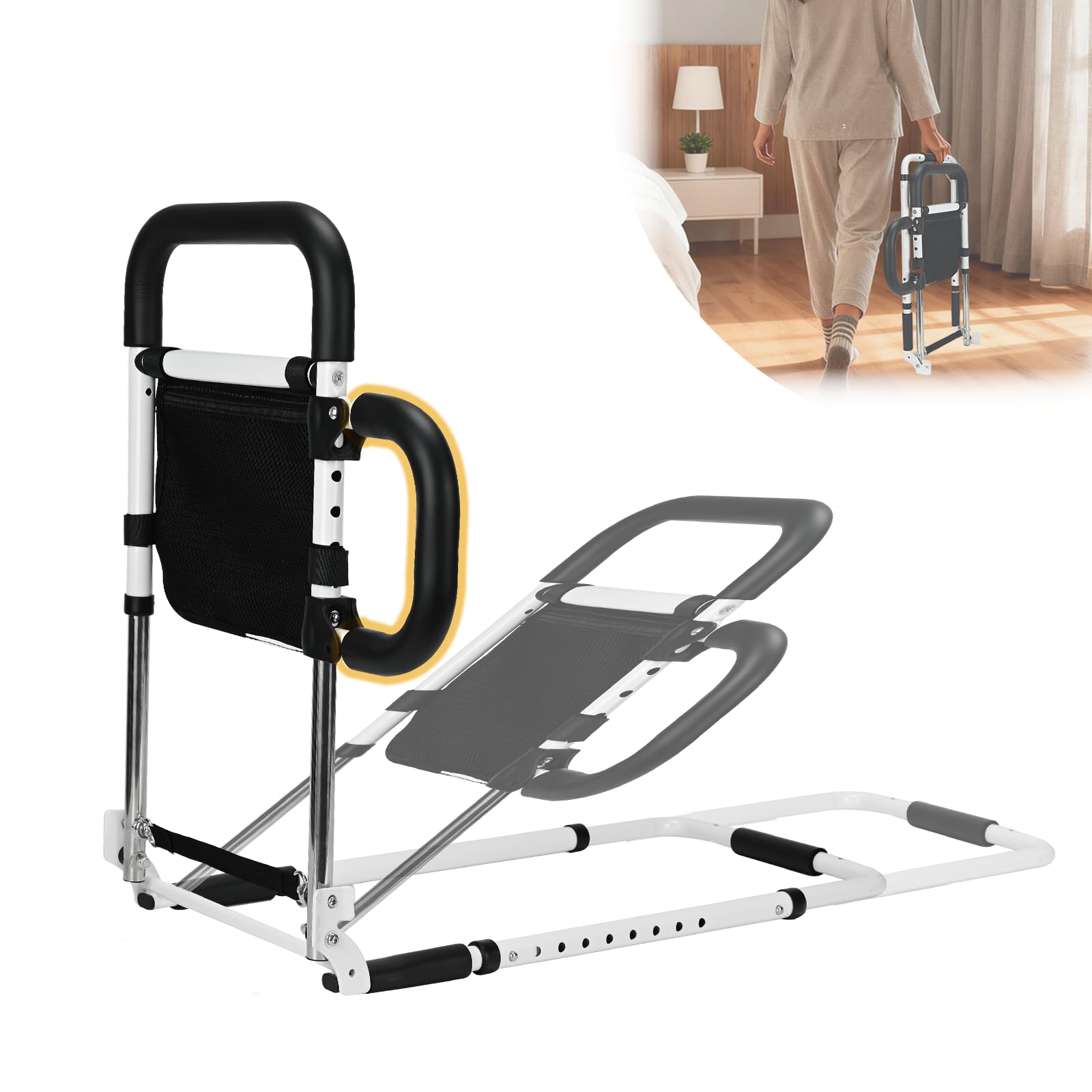 Photo 1 of Ojiud Foldable Bed Rails for Elderly Adults Safety with Three Storage Pockets, Adjustable Bed Assist Rails for Seniors,Portable & Sturdy Grab Bar Bed Cane for King/Queen/Full/Twin (XL-28)