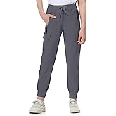 EXARUS Girls Pants Cargo Joggers Teen Slim Fit with Zip Pockets Kids Quick Dry Lightweight Drawstring High Waisted 8-14Y