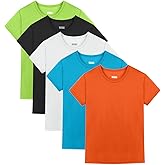Juephe 5 Pack Boys/Kids/Teens Quick Dry Shirts Mesh Moisture Wicking Active Athletic Performance T-Shirts(Age 4-18Y)