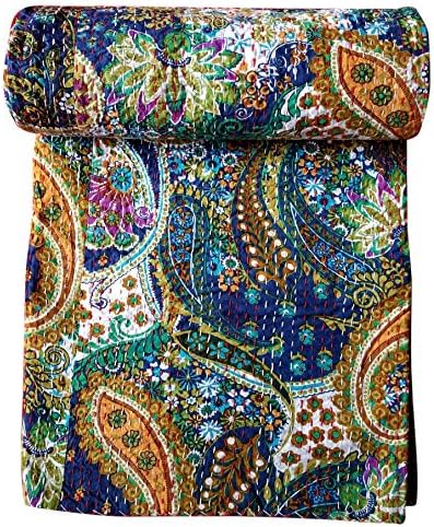 Kirti Textile and Handicraft Handmade Cotton 60x90 Inch Quilt/Jaipuri Kantha/Bed Cover/Bedsheet -Twin Size, Multicolour