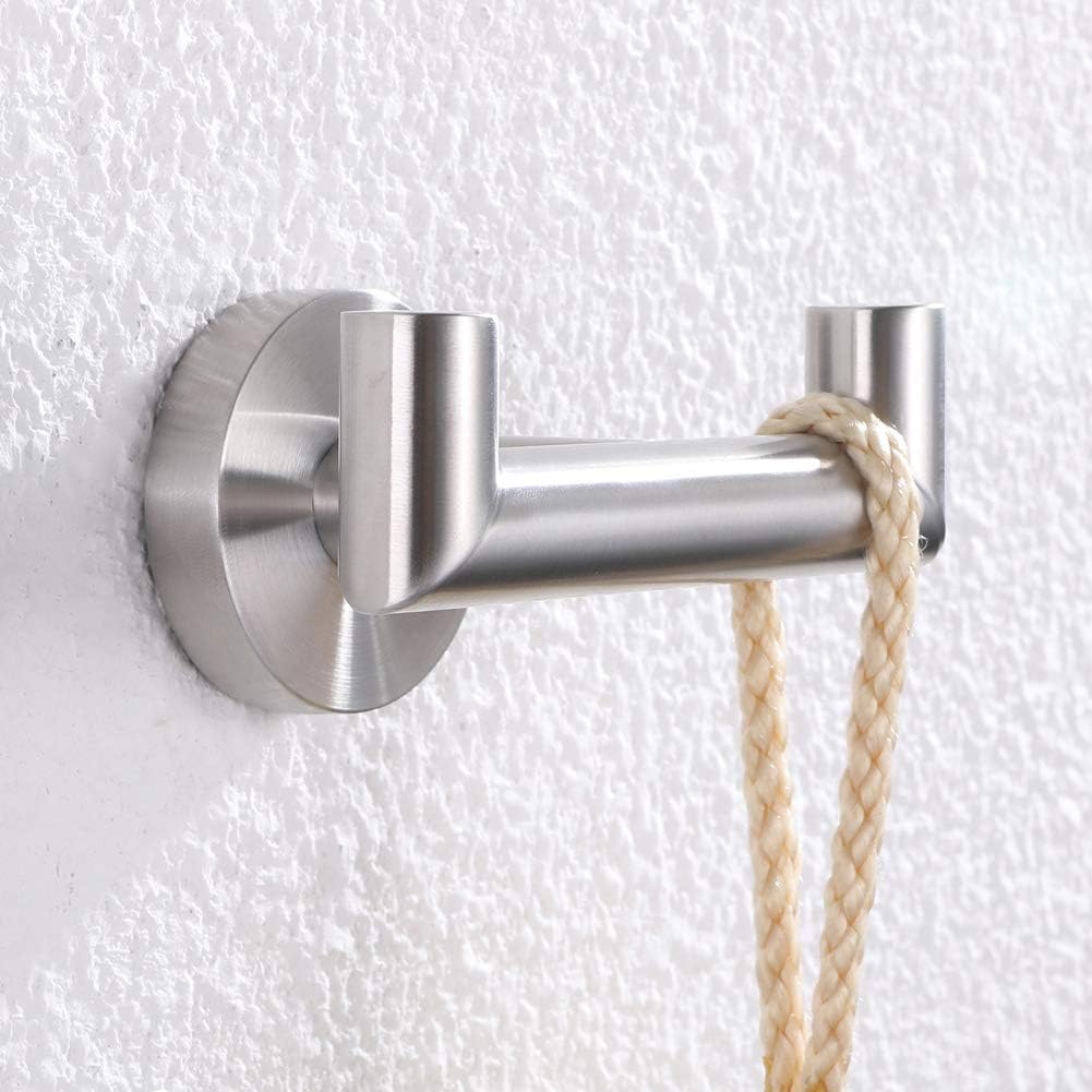 Bathroom Double Hook, Angle Simple SUS304 Stainless Steel Bath Towel Holder, Coat Purse Hanger, Hand Towel Rack, Double Robe Towel Hook for Wall, Brushed Steel - - 