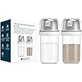 KTCHENDAO 2 in 1 Glass Salt and Pepper Shaker with Side Pour Spout, Built-in Lid to Slow Down Dampness with Measuring Marks,