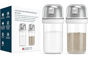 KITCHENDAO KTCHENDAO 2 in 1 Glass Salt and Pepper Shaker with Side Pour Spout, Built-in Lid for Moisture-proof, Elegant Borosilicate Glass Salt Pepper Dispenser set for Kitchen, BPA Free, 4oz (White)