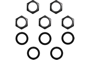 LYREH 5 Set of Guitar Jack Nut and Washer, Alloy Thread 3/8"-32u Input Output Jack Nut and Washers Replacement Parts for Electric Guitar Bass Sockets(Black)