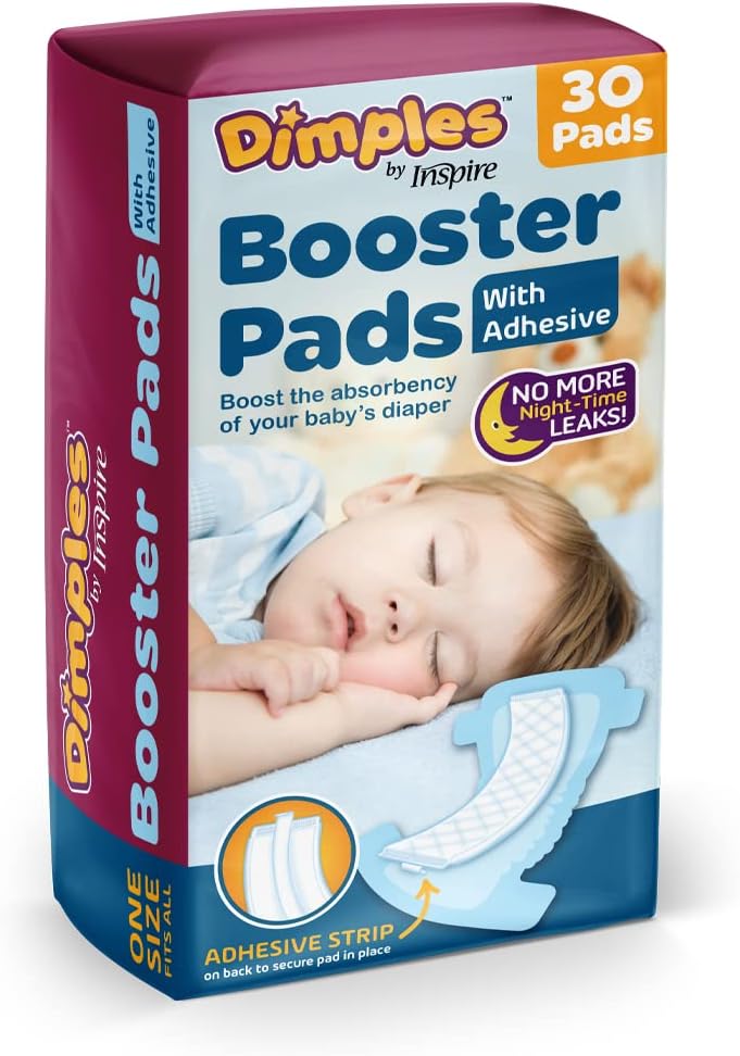 Inspire Dimples Booster Pads 30 Count Diaper Doublers with Adhesive
