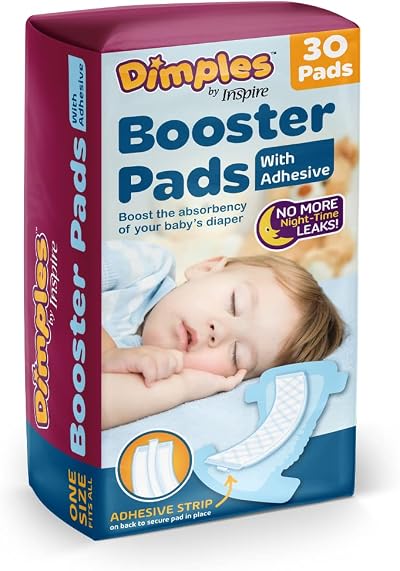 Inspire Dimples Booster Pads 30 Count Diaper Doublers with Adhesive