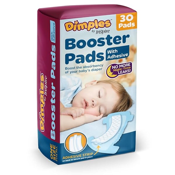 INSPIRE DIMPLES BOOSTER PADS, BABY DIAPER DOUBLER WITH ADHESIVE – BOOSTS DIAPER ABSORBENCY – NO MORE LEAKS 30 COUNT (WITH ADHESIVE FOR SECURE FIT) (30 COUNT)