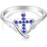 STARCHENIE Cross Ring 925 Sterling Silver Angel Wings Ring for Women Size 5-10