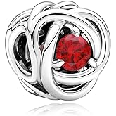 VALGACLS Birthstone Charms 925 Sterling Silver Love Heart Charm for Bracelet Necklace Happy Birthday Charms Eternity Circle Charm for Women