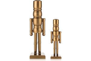 Wonderjune 2 Pack Christmas Wooden Nutcracker Traditional Christmas Decorations Nutcracker Figure Statue for Xmas Festive Holiday Tabletop Home Decor(Bronzer,12 Inch,8 Inch)