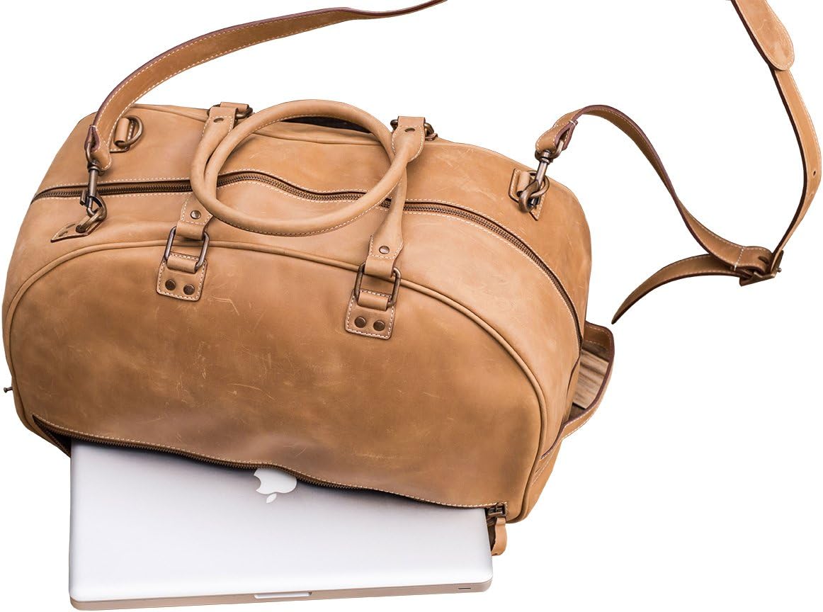 MONT5 HUNZA Leather Weekender Carry On Vintage Duffel Cabin Bag | Laptop Pocket