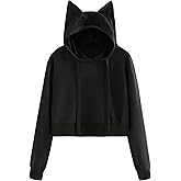 Womens Cute Cat Ear Hoodie Long Sleeve Crew Neck Casual Crop Hoodie Cat Sweatshirt Pullover Tops Fall Outfits