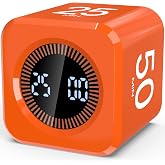 Digital Pomodoro Timer Cube 5/10/25/50min Preset, Silent &amp; Sound Alarm | Visual Productivity Flip Timer for Kids Classroom Desk, Custom Countdown, Gravity Sensor, for ADHD Study Work Game Kitchen
