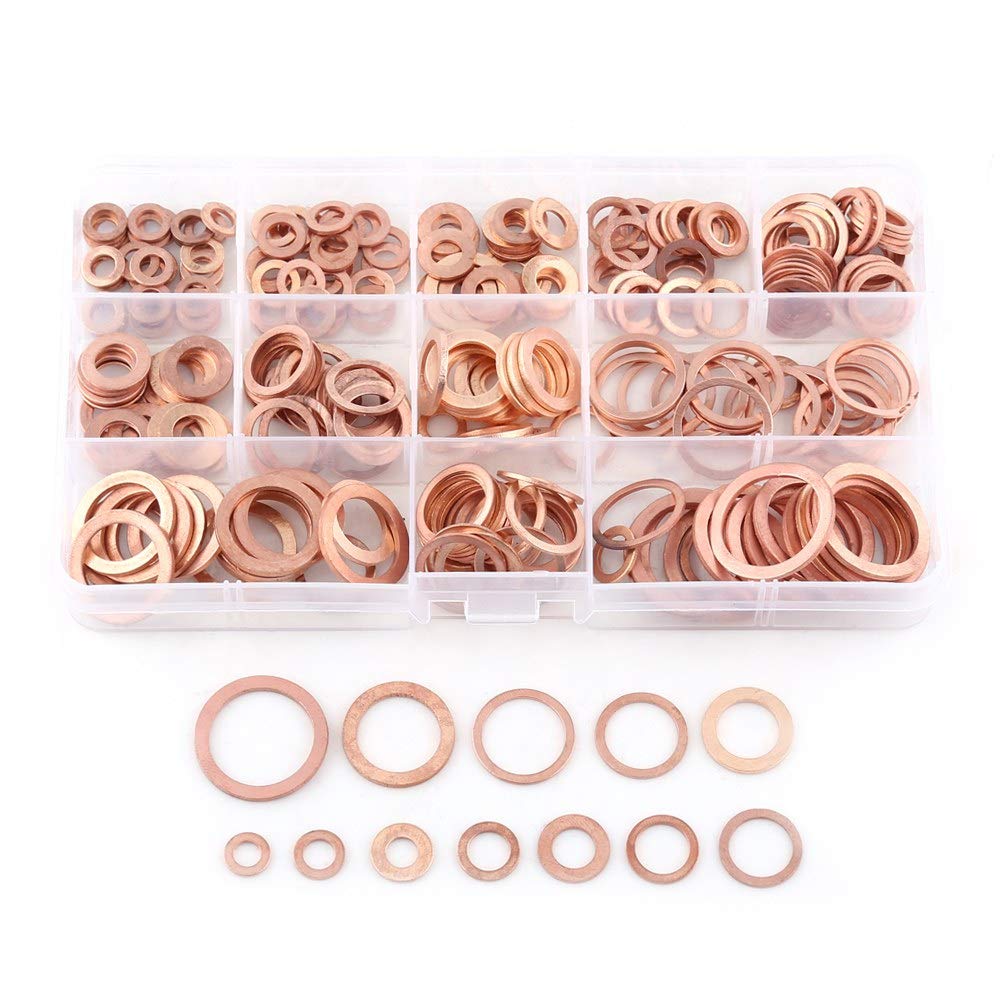 280pcs M5-M20 Copper Flat Washers, 12 Sizes for Cars, Boats, Generators, Machines, Factory Engines