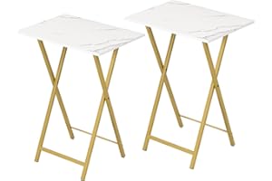 HOOBRO Folding TV Tray Tables, Set of 2 Stable Snack Table for Small Space, Portable Sofa Side Table, Easy Assembly and Storage, Ideal for Snacks and Meals in Living Room, Marble and Gold DM25BZ01