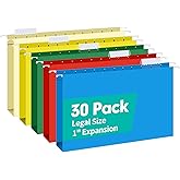 HERKKA Extra Capacity Legal Size Hanging File Folders, 30 Pack Reinforced Legal Size Hanging Folders with Heavy Duty 1 Inch Expansion, Designed for Bulky Files, Medical Charts, Assorted Colors