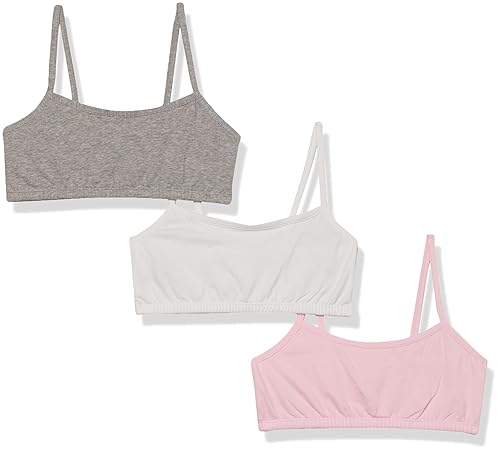 Fruit of the Loom Girls' Cotton Spaghetti Strap Sport Bra, Bittersweet Pink/Heather Grey/White, 28