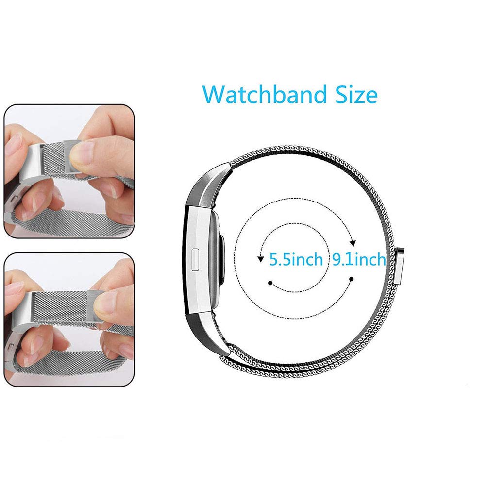 For Fitbit Charge 2 Bands,IOQSOF Milanese Loop Stainless Steel Bracelet Smart Watch Strap Newest Style Replacement Wristband for Fitbit Charge 2 Women and Men Large Small