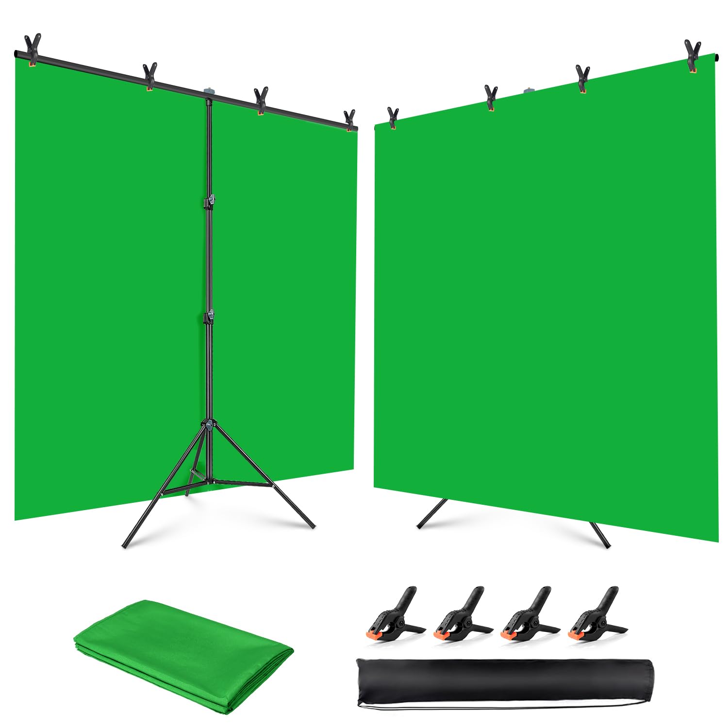 Green Screen Backdrop Kit, 6.5X6.5ft Backdrop Stand with Green Photo Backdrop, Seamless Greenscreen for Streaming with Spring Clamp, Carry Bag, Adjustable Background Stand for Photography Zoom Parties