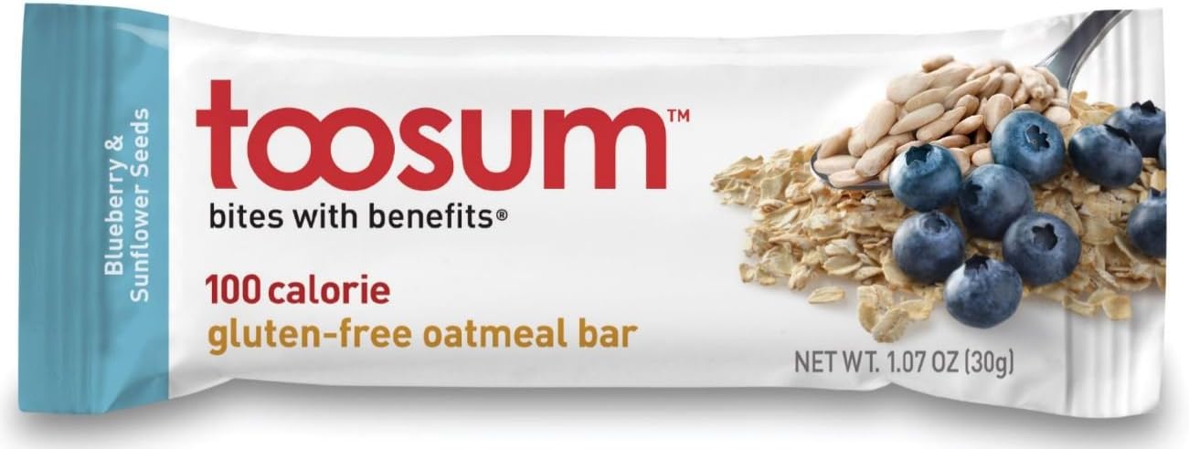 Toosum 100-Calorie, Gluten-Free Oatmeal Bars, Blueberry & Sunflower Seeds, (Pack of 60)