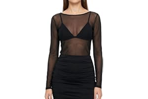 cnomg Mesh Long Sleeve Top for Women Sheer Black See Through Going Out T Shirts Y2K Layering Blouse Club Rave Party Outfit