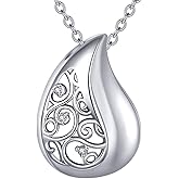 Teardrop Urn Necklace 925 Sterling Silver Filigree Urn Pendant Necklace for Ashes Cremation Jewelry Gifts for Women Female Lover