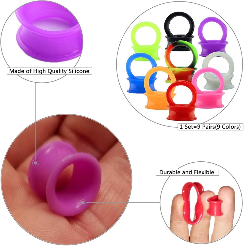 ZeSen Jewelry 12 works Silicone Flexible Thin Ear Plugs Tunnels Double Flared Expander Ear Gauges Piercing (Gauge=3/4"(20mm)) - Image 3