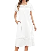 GCWBOTTO 100% Cotton Nightgowns for Women Soft Button Pleated House Dress Long Moomoo Nightgown with Pockets