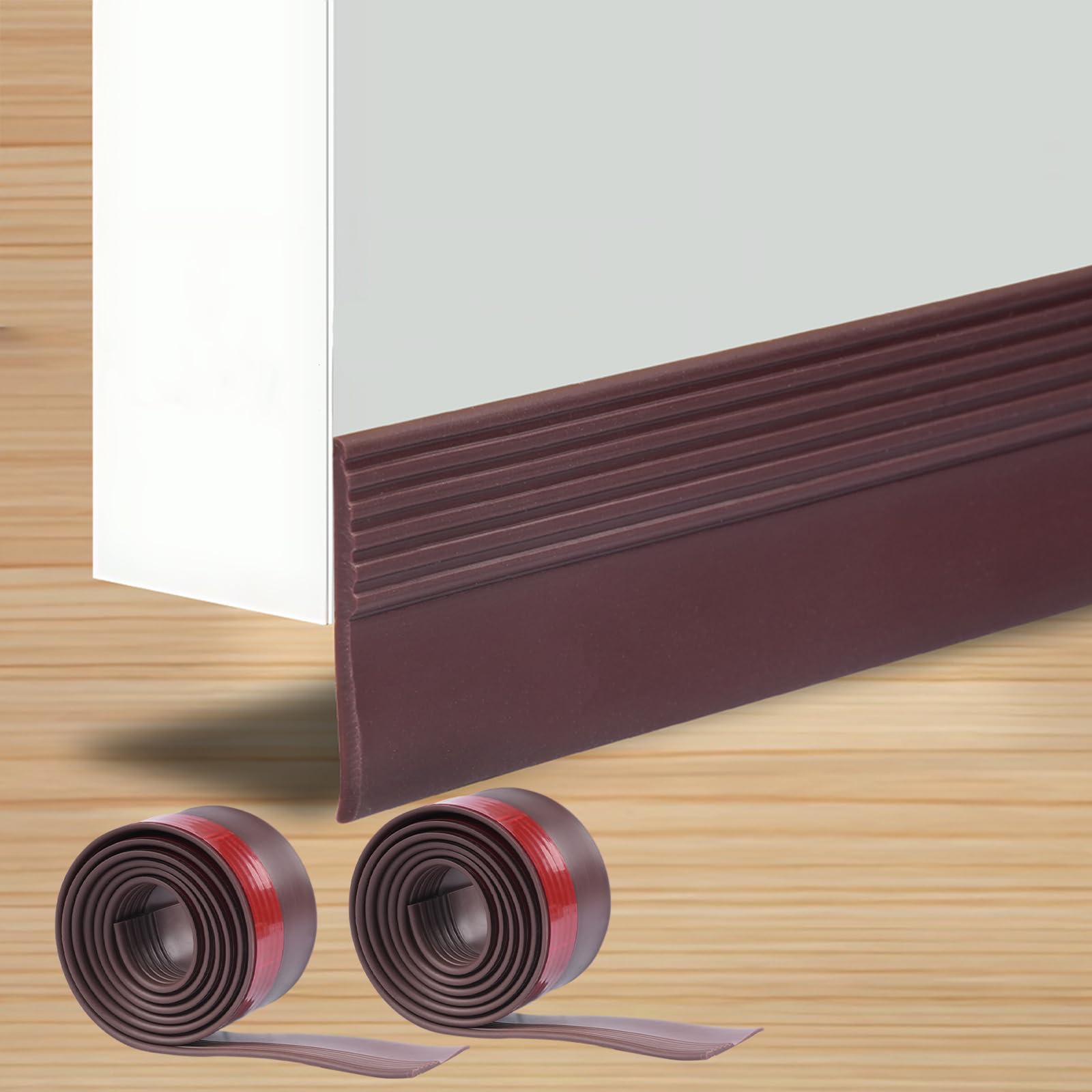 HKDZ Draft Excluder for Doors, 2 Pack, Brown, Faux Leather, Up to 35mm Gap, 5cm L x 5cm W x 4cm T