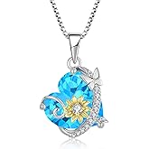 Oskani Butterfly Sunflower Heart Necklace for Women, 925 Sterling Silver Cubic Zirconia Birthstone Pendant Jewelry for Her
