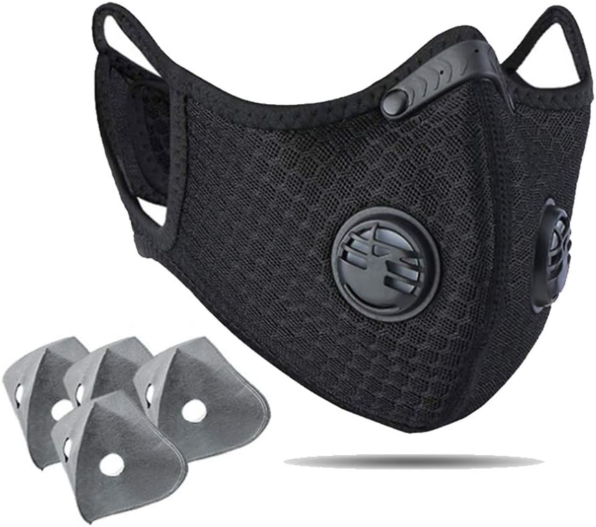 Dust Breathing Mask, Reusable Face Respirator with 5 Filters for Urban Cycling Mountain-Biking Running Horse Riding Snowboarding Moto-X Skiing Speed Walking Climbing
