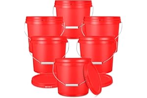 Ziliny 6 Pack 2 Gallon Plastic Bucket with Lid Heavy Duty Pail with Metal Handle Reusable Small Multipurpose Paint Buckets Container for Food Storage(Red)