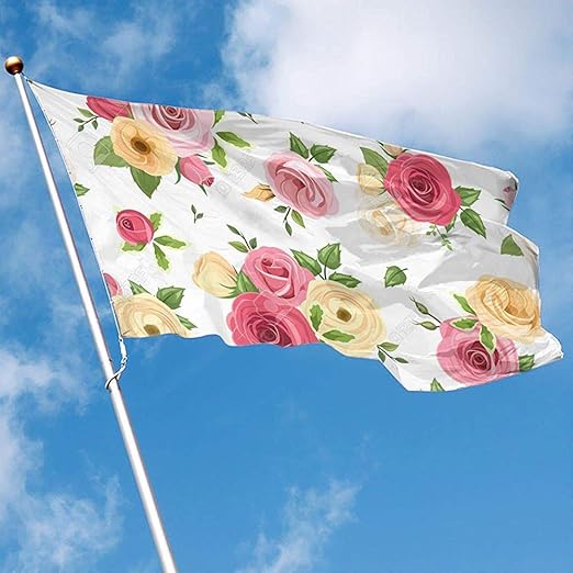 wallxxj Flag Flag Seamless Pattern With Pink And White Roses Garden