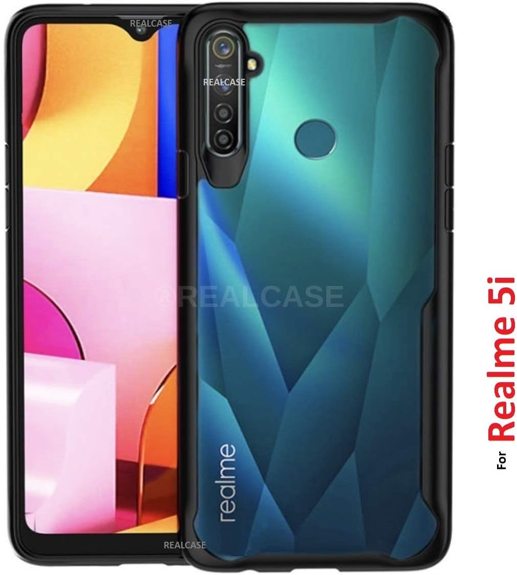 REALCASE Realme 5 / 5i / 5s / Narzo 10 Back Cover Case | Clear Gel Transparent TPU Bumper Back Cover Case for Realme 5 / 5i / 5s / Narzo 10 (E-Black)