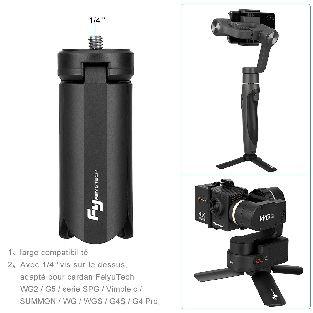 Feiyu Mini Trépied Support pour Selfie Bâton Stabilisateur Monopode sur Cellulaire DSLR Caméras, Trépied Portable Pliant Bureau Support pour FeiyuTech WG G360 G4 SPG Série Vimble