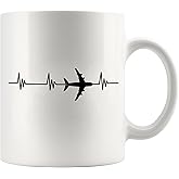 Panvola Airplane Heartbeat Pilot Gifts Aviation Aerospace Engineer Student Flight Steward Stewardess Attendant Aircraft Mechanic Novelty Drinkware Ceramic Mug 11 oz White