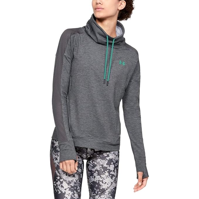 Under Armour Women's Featherweight Fleece Funnel Neck, Charcoal Medium Heat (020)/Green Malachite, Medium best women's sweatshirts