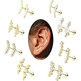 16Pcs 20G Cartilage Earrings Flat Back Piercing Jewelry for Women Gold Silver Hypoallergenic Stainless Steel Flower Stud Helix Earrings Daith Conch Piercing Jewelry