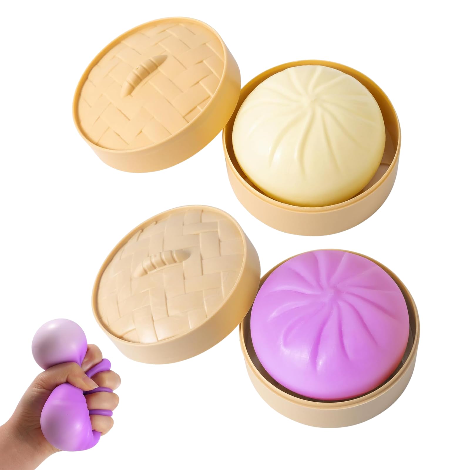 2PCS Dumpling Squishy,Giant Dumpling Squishy,Mystery Squishy Dumpling Box,Jumbo Bao Bun Slow Rising Squeeze Decompression Item with Steamer Box for Adults.