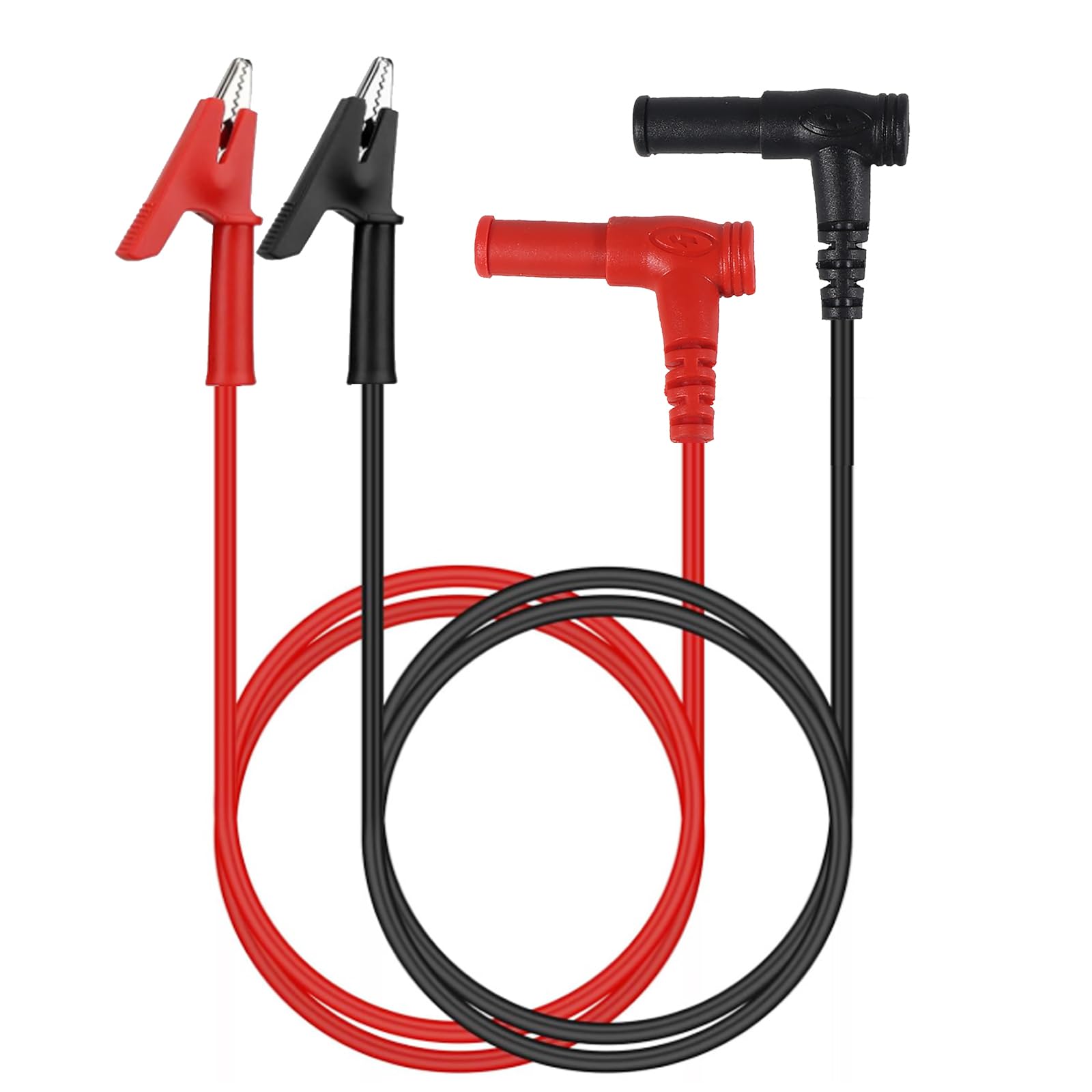 AEDIKO 2pcs Multimeter Test Leads Banana Plug Right Angle to Alligator Clips Soft Test Cable Wires for Electrical Testing 3.3ft / 1m