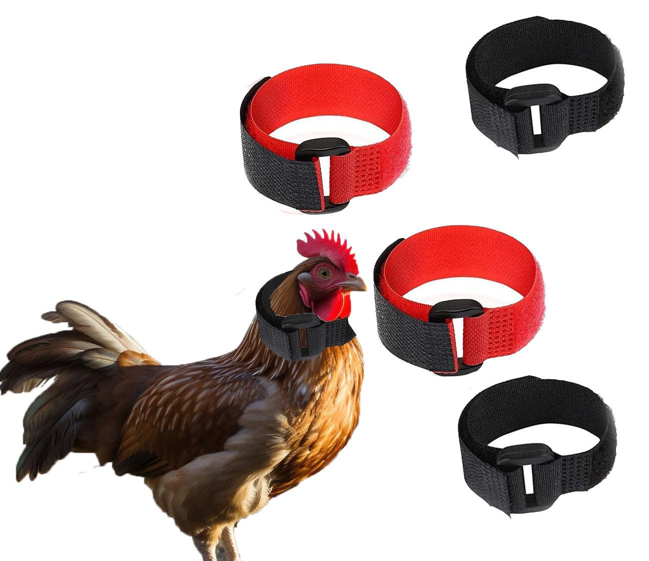 LATRAT Pack of 4 Rooster Collars No-Crow Chicken Collars Nylon Chicken Collar Adjustable Prevent Chicken Screaming