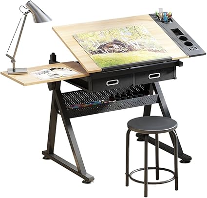 Feifei Bureau Reglable D Art De Table De Dessin De Table Inclinable De Taille Reglable Avec Le Tabouret Amazon Fr Cuisine Maison
