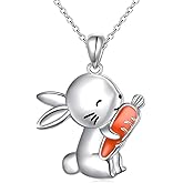 YinShan Bunny Gifts Bunny Necklace Easter Bunny Earrings for Women Girls 925 Sterling Silver Rabbit Pendant with Love Message Cute Animal Jewelry