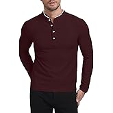KUYIGO Men's Long Sleeve Slim Fit Mandarin Polo Shirts Waffle Button Fashion Casual Tops T-Shirt