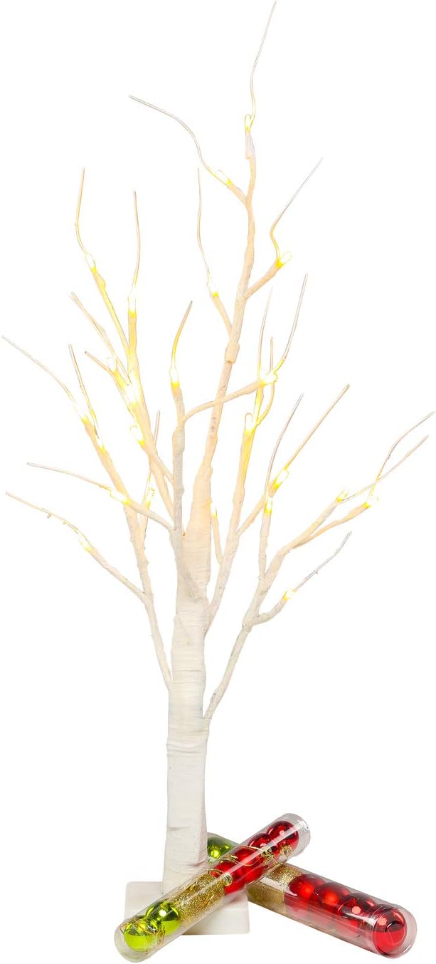 2ft/70cm White Sparkle Christmas Twig Tree Pre-Lit 24 LEDS Battery Operated