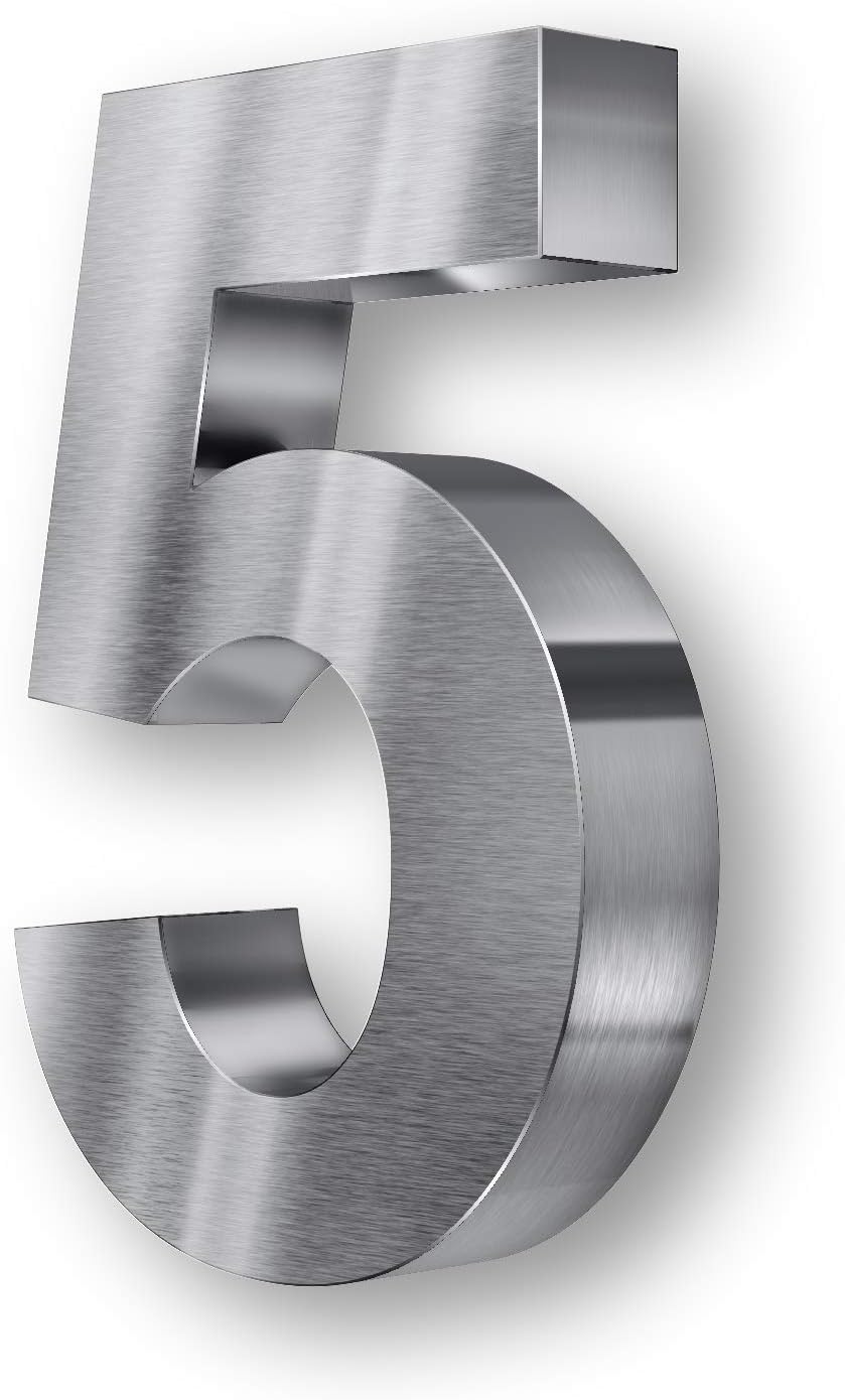 Metzler 3D Hausnummer Edelstahl - wetterfest & pflegeleicht - Außenbereich geeignet - mit Montagematerial - grob geschliffen (5)