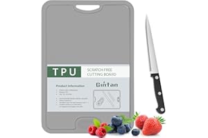 Gintan Flexible TPU Cutting Board with Knife and Juice Groove, BPA Free Flexible Chopping Boards for Kitchen Dishwasher Safe Easy Grip Handle（Grey）