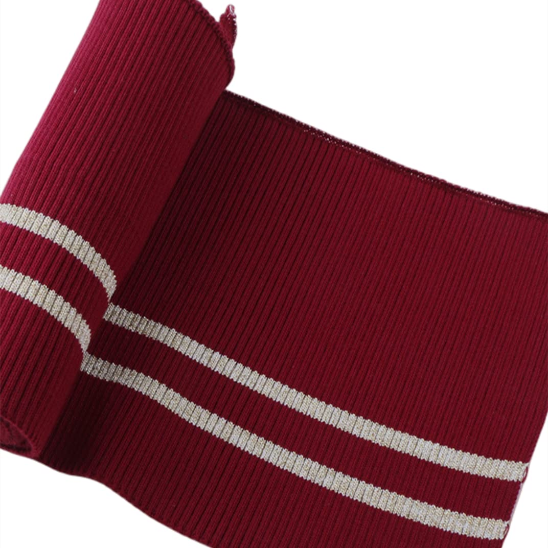 TinaKim Ribbing Fabric, Waistbands Cuffs Neckline Knit Trim Material, for Jacket Sweatshirt Pants Sewing (Wine red + Gold Stripe, 36x6in)