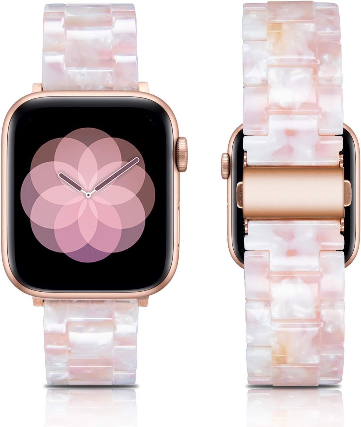 Caunedy Compatible with Apple Watch Band 38mm/40mm-Light and Waterproof Fashion Replacement Resin Band with Stainless Steel Buckle for iWatch Series 6/5/4/3/2/1/SE (Pink Flower, 38/40mm)